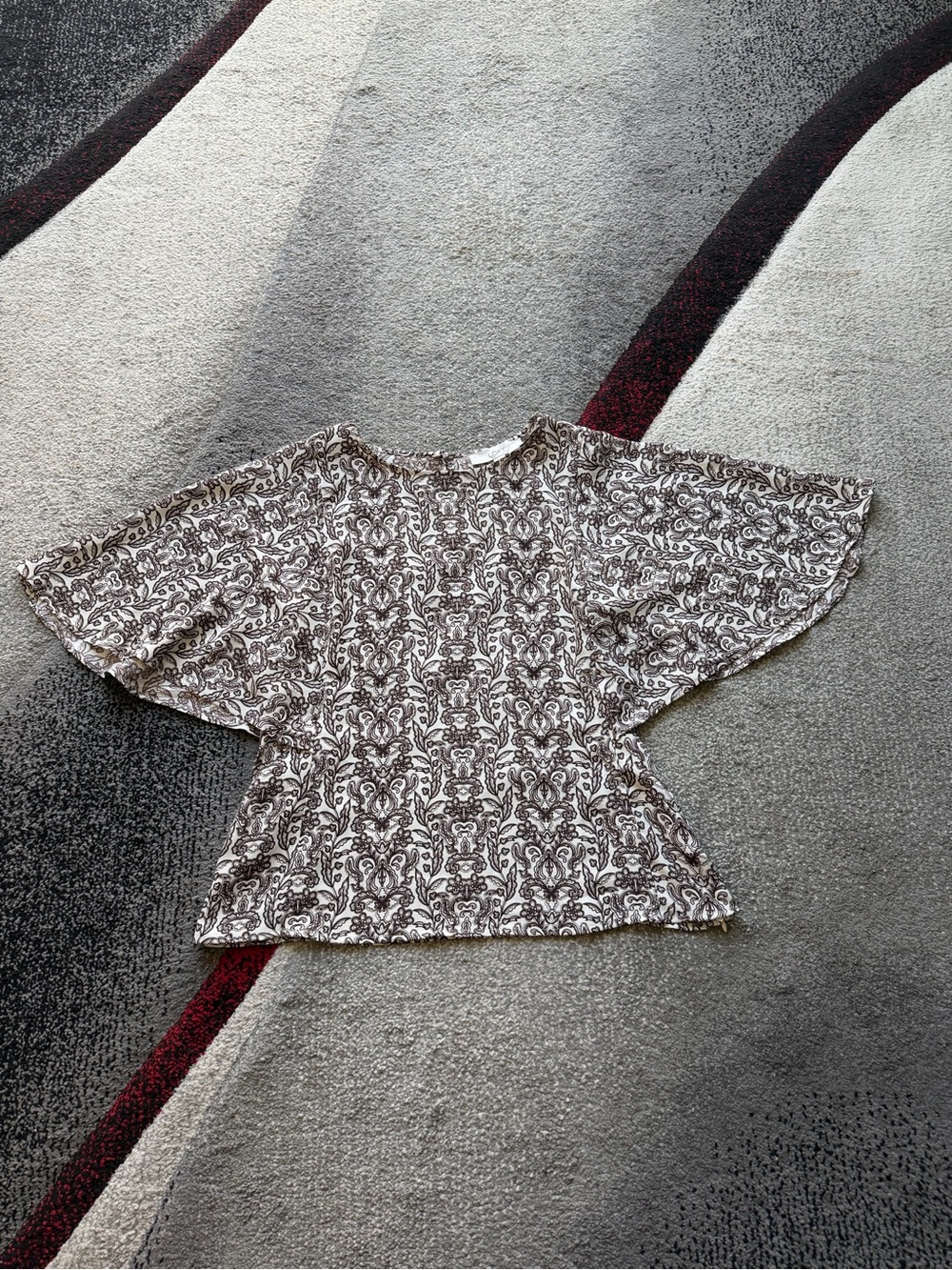 LOFT Brown and Cream Paisley Flutter Sleeve Blouse